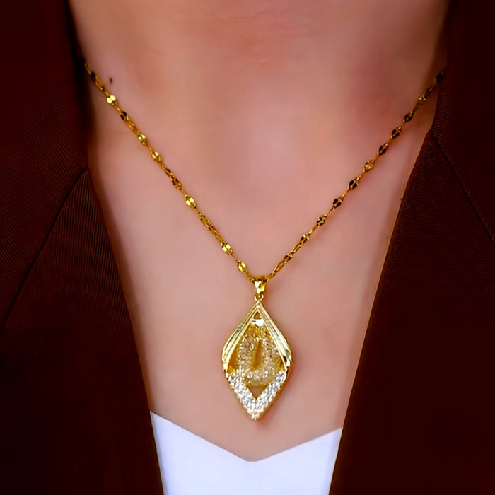 18K Gold-Plated Zircon Mesh Water Drop Pendant Necklace