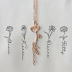 Birth flower Signature Name Necklace