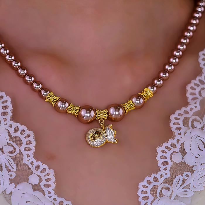 18K Gold-Plated Diamond Lucky Bag Pearl Necklaces