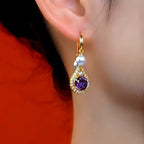 18K Gold-Plated Elegant Purple Zircon Diamond Pearl Tassel Earrings