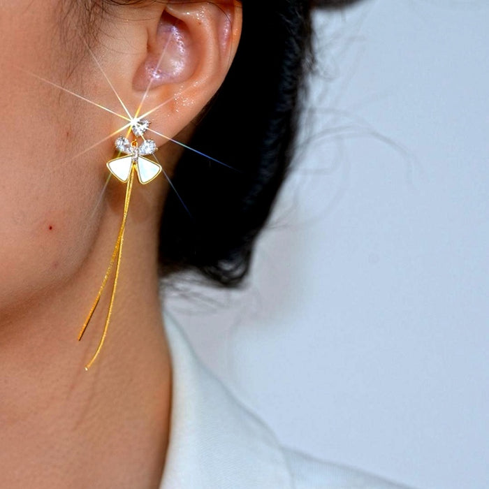 18K Gold-Plated Elegant Zircon Bow Tassel Earrings