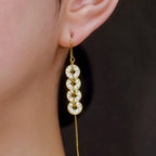 18K Gold-Plated Elegant Zircon Diamond Coin Tassel Threader Earrings