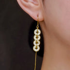 18K Gold-Plated Elegant Zircon Diamond Coin Tassel Threader Earrings