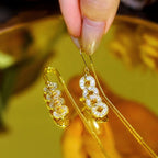 18K Gold-Plated Elegant Zircon Diamond Coin Tassel Threader Earrings