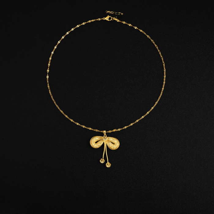 18K Gold-Plated Mesh Butterfly Bow Pendant Necklace
