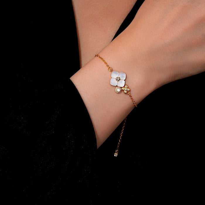 18K Gold-Plated White Mother-Of-Pearl Four-Leaf Clover Bracelet