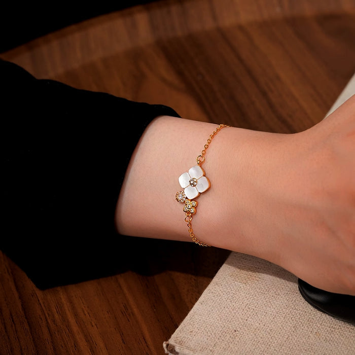 18K Gold-Plated White Mother-Of-Pearl Four-Leaf Clover Bracelet