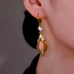 18K Gold-Plated Zircon Cat's Eye Stone Earrings