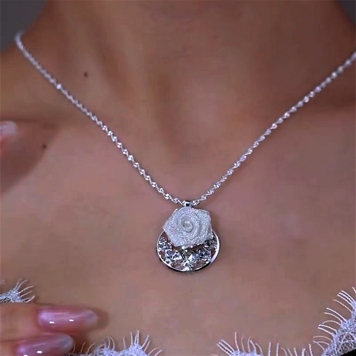 18K Gold-Plated Zircon Diamond Rose Pendant Necklace