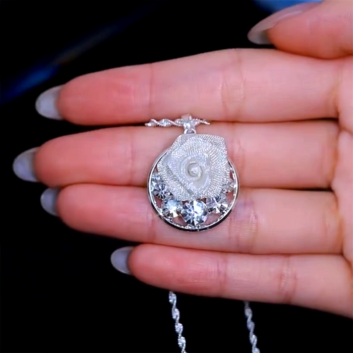 18K Gold-Plated Zircon Diamond Rose Pendant Necklace