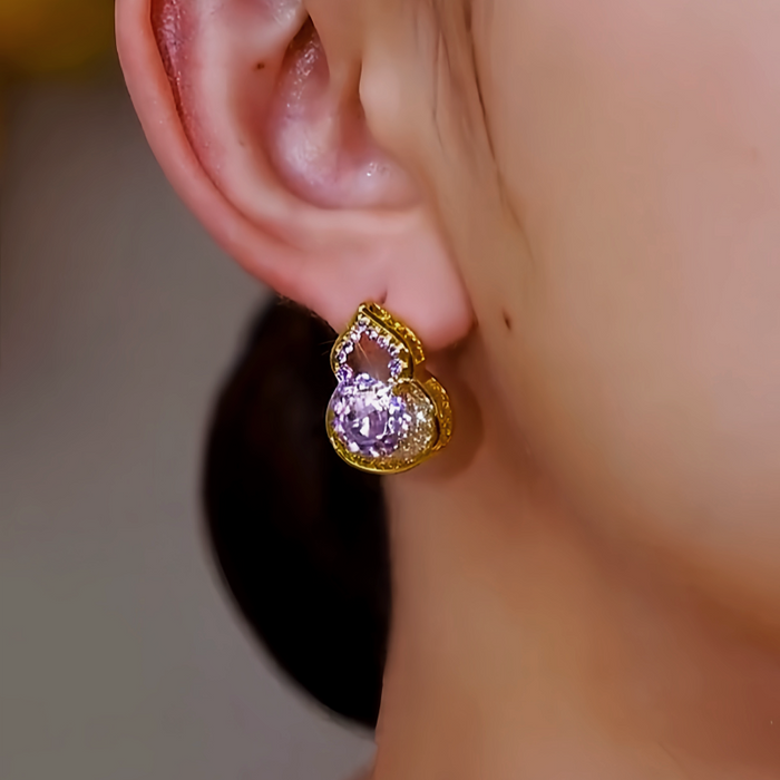 18K Gold-Plated Zircon Gourd Good Luck Earrings