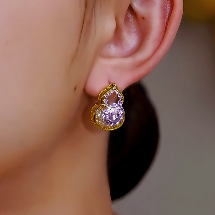 18K Gold-Plated Zircon Gourd Good Luck Earrings