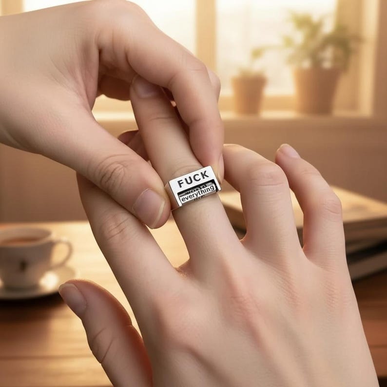 Mood Flip Ring Adjustable Rotating Message Statement Ring