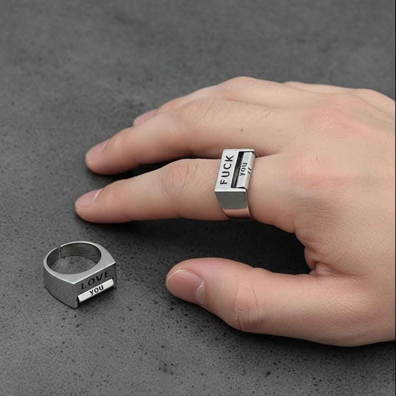 Mood Flip Ring Adjustable Rotating Message Statement Ring