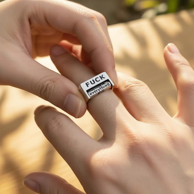 Mood Flip Ring Adjustable Rotating Message Statement Ring