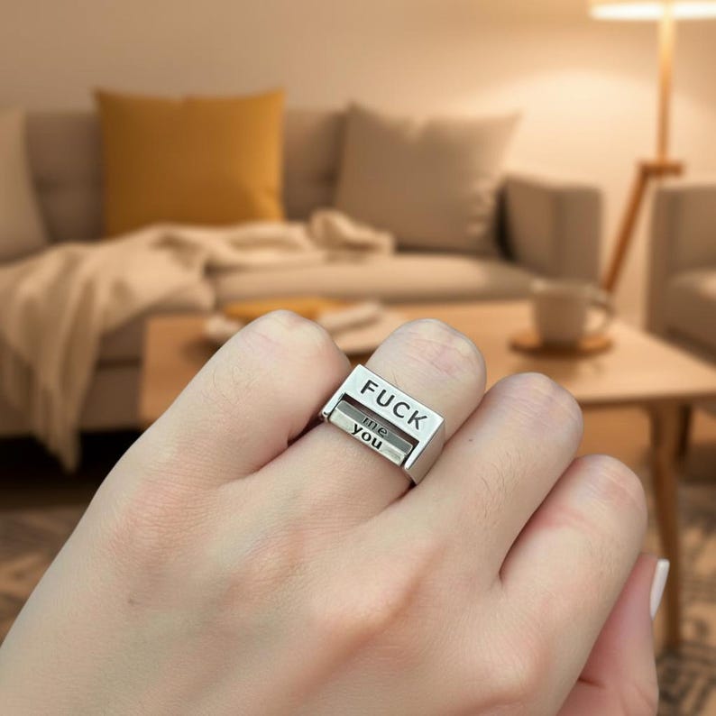 Mood Flip Ring Adjustable Rotating Message Statement Ring